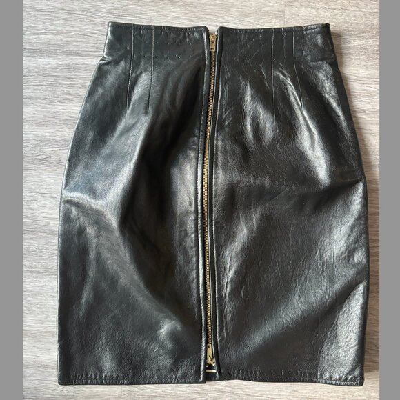 Vintage Vakko Zip Leather Skirt - Women's XS - Picture 1 of 4
